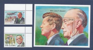 GAMBIA -  Scott 1330, 1339 & 1343   - MNH S/S  & set - JFK John F Kennedy - 1992
