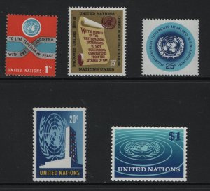 United Nations New York #146-150  MNH  1965-66  peace , headquarters , emblem