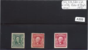 US#314,319,320 LH 1+2C 1906-8 Stamps Nice! A309