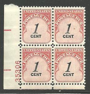 #J89 1c Postage Due Plate Block Mint Never Hinged #35306