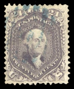 United States, 1861-66 #70c Cat$2,275, 1861 24c violet, blue cancel, usual ce...