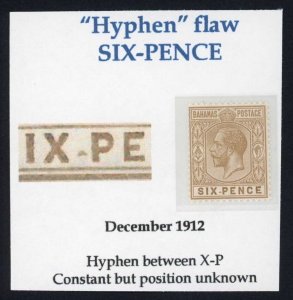 Bahamas SG86 6d Hyphen Flaw Wmk MCA U/M