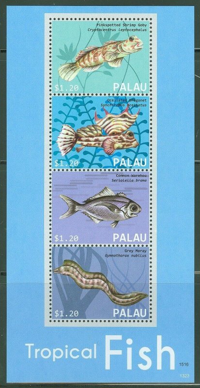 PALAU  2013 TROPICAL FISH  SHEET OF FOUR MINT NH 