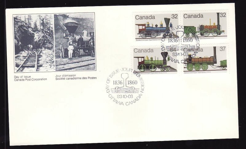 Canada-Sc#999-1002-stamps on FDC-Trains-Locomotives-1983-