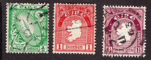 Ireland 1941 1/2p to 1 1/2p Short Set of 3, Scott 106-108 used, value = $4.20