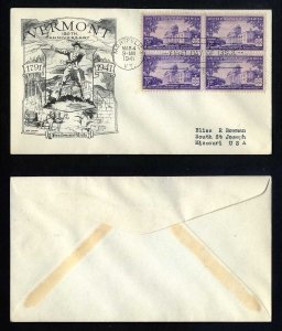 # 903 Block of 4 First Day Cover addressed with Lowry cachet dated 3-4-1941