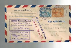 1930 Panama First Flight Cover FFC Colon to Kingston Jamaica BWI  3