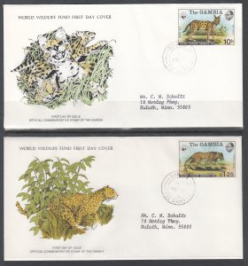 Gambia 341-344 Animals Wildlife Set of Four WWF Typed FDCs