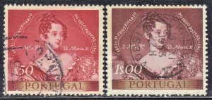 PORTUGAL SC #784+785 **USED** 50c + 1e 1953 QUEEN MARIA II    SEE SCAN