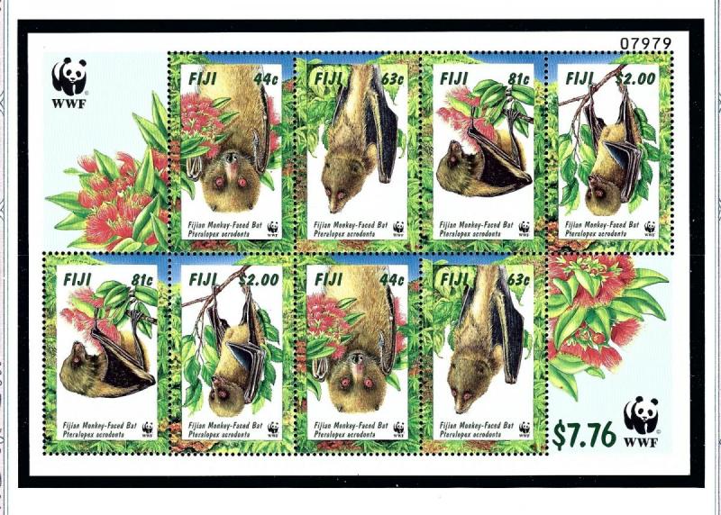 Fiji 800a MNH 1997 Bats sheet of 8