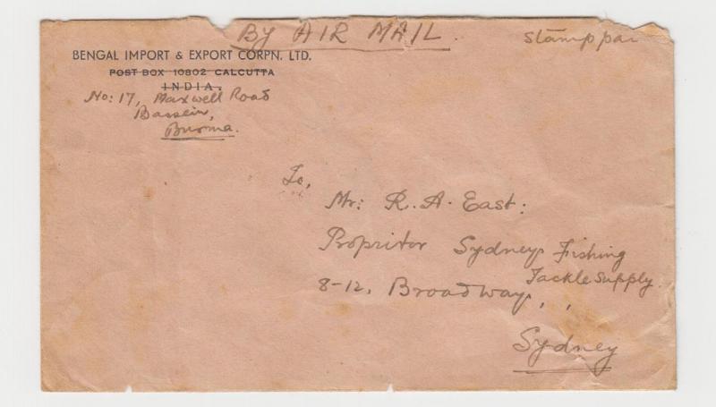 BURMA (BASSEIN) TO AUSTRALIA GV1 AIRMAIL COVER, 1R+4a+6p RATE (SEE BELOW