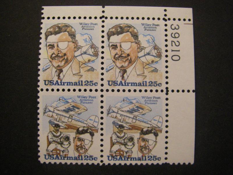 Scott C96a, 25c Wiley Post, PB4 #39210 UR, MNH Airmail Beauty