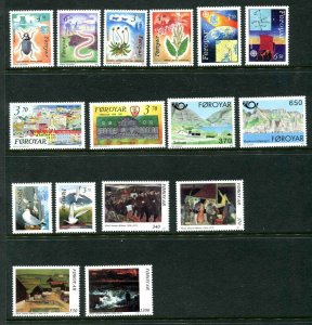 Faroe Islands 216 - 231 Stamps of 1991  CV $23.55