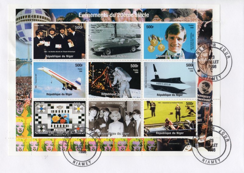 1960's EVENTS The Beatles,CONCORDE-Marilyn Monroe Sheetlet (9) FDC NIGER 1998