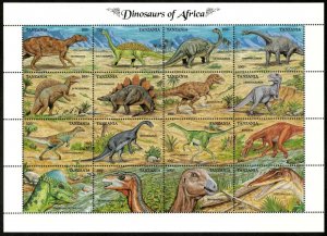 Tanzania 1992 - Dinosaurs of Africa - Sheet of 16v - Scott 902 - MNH