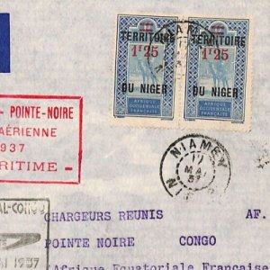 France NIGER AOF Air Mail Cover FIRST FLIGHT AEROMARTIME CONGO Niamey 1937 YZ91