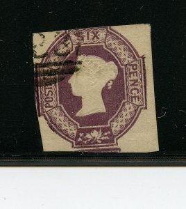 Great Britain #7 (GR077) Queen Victoria 6p red violet, U, F-VF, CV$1,000.00