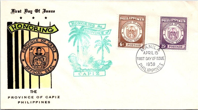 Philippines FDC 1959 - Province of Capiz - 6c/25c Stamp - Pair - F43325