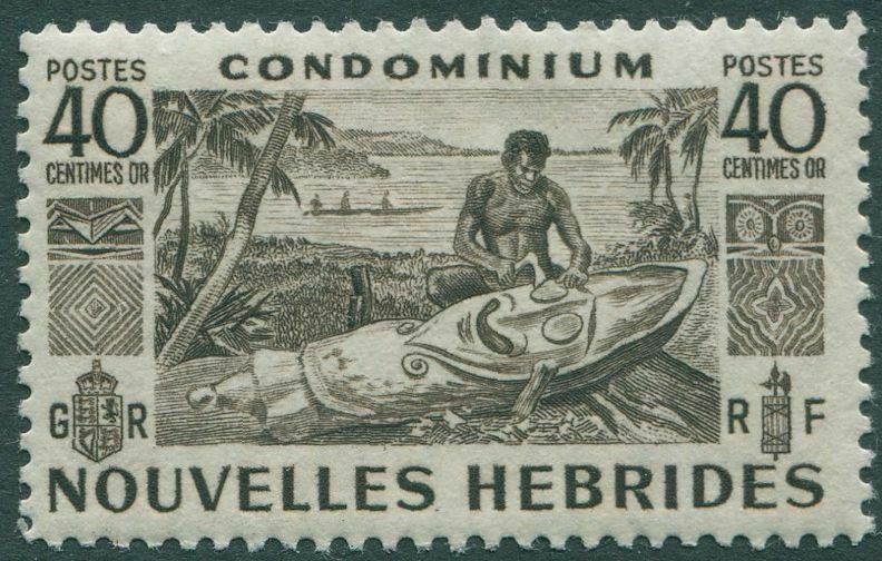 New Hebrides French 1953 SGF87 40c blackish brown Native Carving MNH