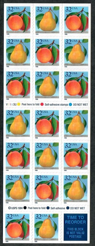 #2494a Peach and Pear booklet pane of 20, plate V11132