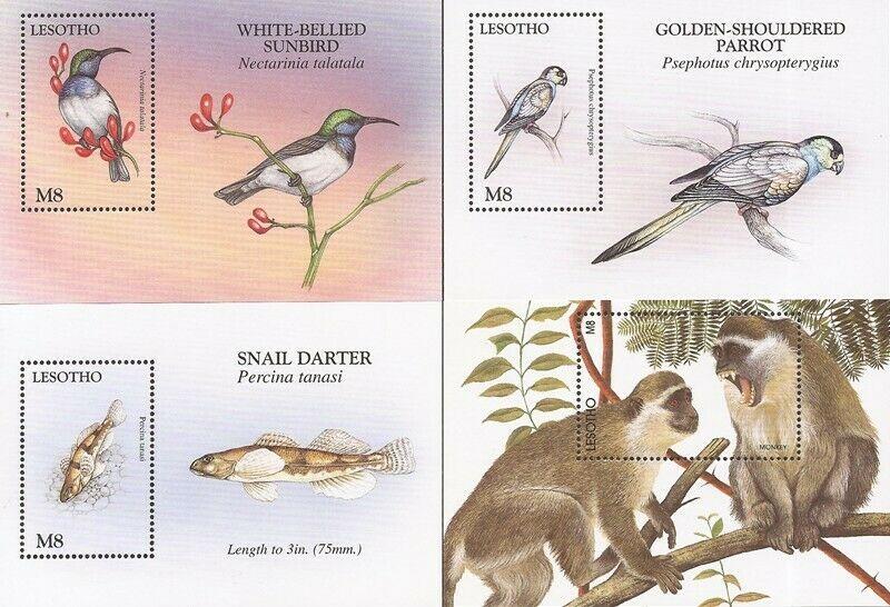 Lesotho - 1998 Wildlife - Set of 4 Souvenir Sheets - Scott #1094-7