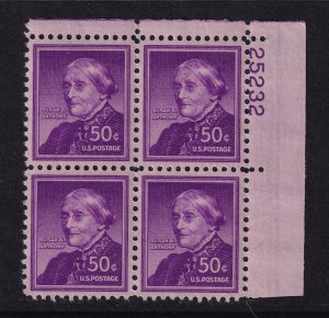 1955 issue Susan B. Anthony Sc 1051 wet printed MNH plate block of 4