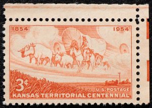 U.S. Mint Stamp Scott #1061 3c Kansas Corner Sheet Margin Superb Jumbo. NH. Gem!