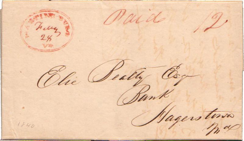 United States West Virginia Martinsburg, Va. 1840 serifed oval  ms Paid 6  17...