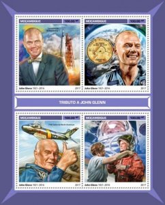 Mozambique - 2017 John Glenn - 4 Stamp Sheet - MOZ17105a
