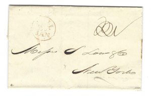 US 1834 PHIL PHILADELPHIA SMALL CIRCLE IN BROWN STAMPLESS FOLDED LETTER TO N.Y