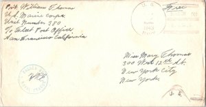 United States Marine Corps Soldier's Free Mail c1942 U.S. Navy, USMC Unit 380...