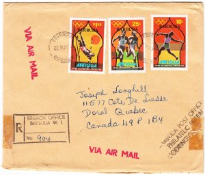 BARBUDA registered cover postmark Codrington 22 May 1980 Backstamped destination