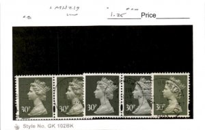 Great Britain, Postage Stamp, #MH219 (5 Ea) Used, 1990 Machins Queen (AG)