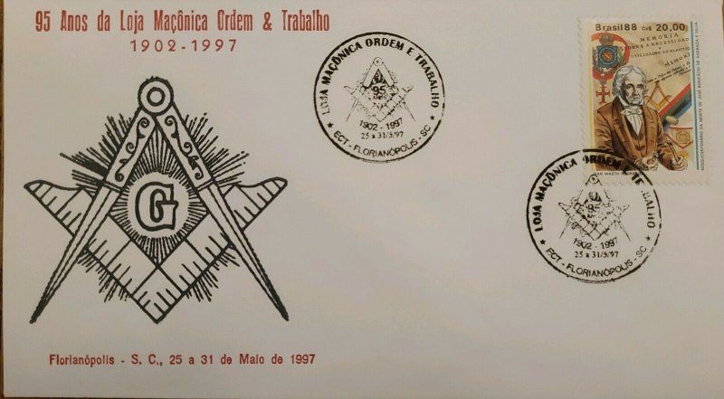 A) 1997, BRAZIL, FREEMASONRY, 95 YEARS OF MASONIC LODGE, ORDER AND WORK, FLORIAN 