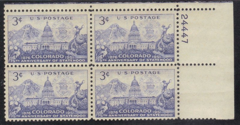 USA  SCOTT #1001  MNH 1951  3c  PB of 4  COLORADO  SEE SCAN