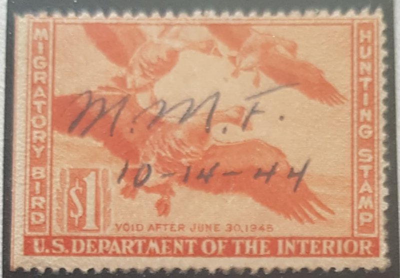 United States 1944 Sc #RW11 Hunting Permit Used