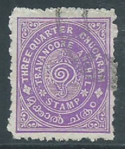 India-Travancore, Sc #9, 3/4ch Used