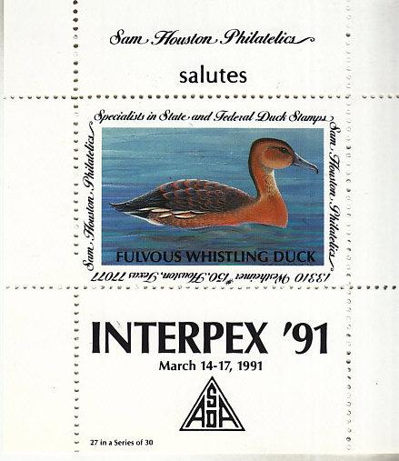 Sam Houston Philatelics Private Duck SS  Interpex '90