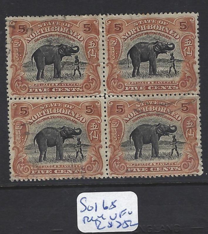 NORTH BORNEO (P1612B)  5C ELEPHANT SG 168 BL OF 4   VFU