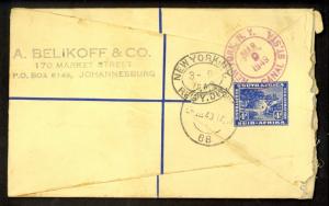 SOUTH AFRICA 1949 4d REGISTERED Envelope Uprated by 1sh PAIR GNU Sc 43c COVER