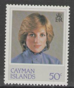 CAYMAN ISLANDS SG552w 1982 PRINCESS DIANA 50c WMK INVERTED MNH