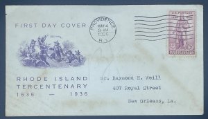 Scott 777 Rhode Island Tercentenary  FDC