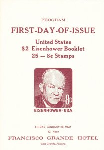 USPS 1st Day Ceremony Program #1395c C1 Eisenhower Booklet ARIPEX 1972