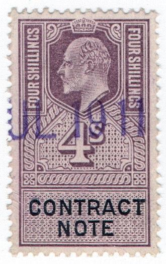 (I.B) Edward VII Revenue : Contract Note 4/- (1910)