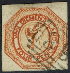 TASMANIA 1853 QV COURIER 4D 2ND STATE OF PLATE USED 