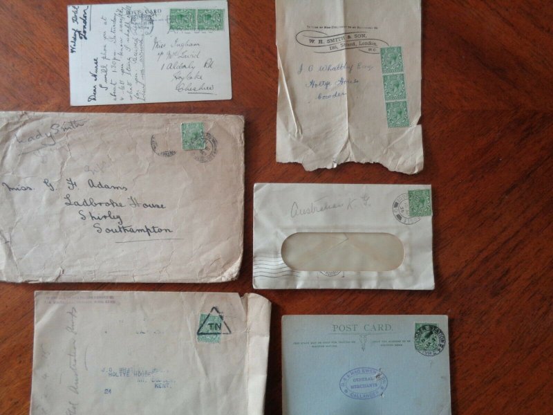 10 Postal Covers George V,  plus  Used Postcard from Waldorf Hotel London.