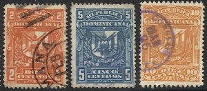 DOMINICAN REPUBLIC 1895 Sc 97-99 Used  VF - Coat of Arms