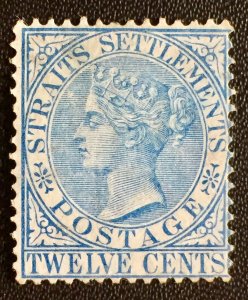 MALAYA Straits Settlements 1867 QV 12c MH&NG wmk CC SG#15a Ultramarine  M3076