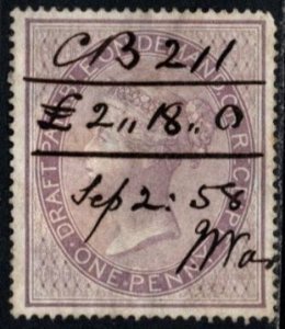 1858 Great Britain Revenue Queen Victoria 1 Penny Payable Demand Receipt Used