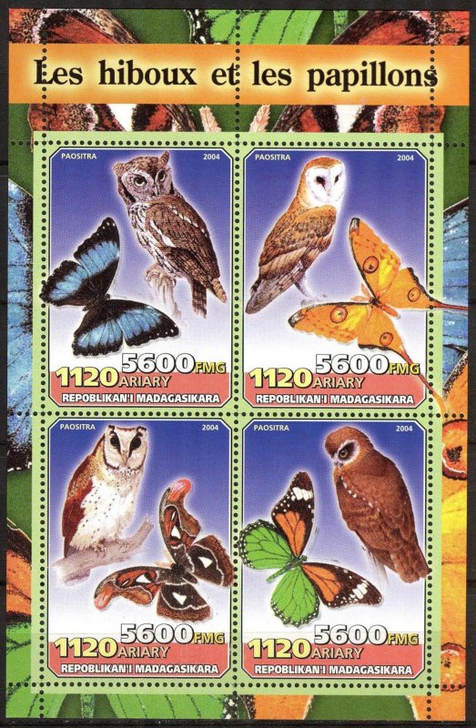 Madagascar 2004 Birds Owls Butterflies Sheet MNH Private